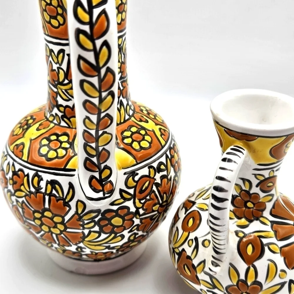 VINTAGE Handmade Theofilos Ceramic Rhodes Greece Pottery Deer Pitcher Vase Set